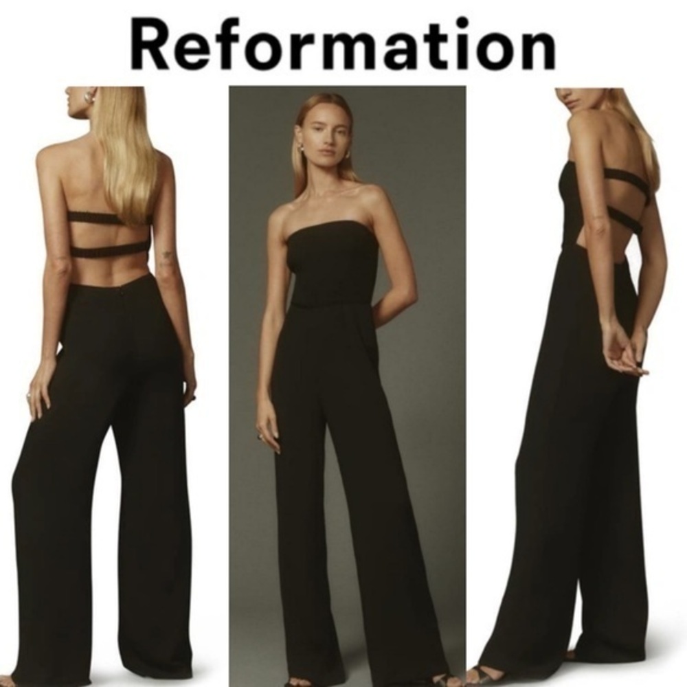 REFORMATION Carter Strapless Jumpsuit In Black Sz 6 NWT 325$